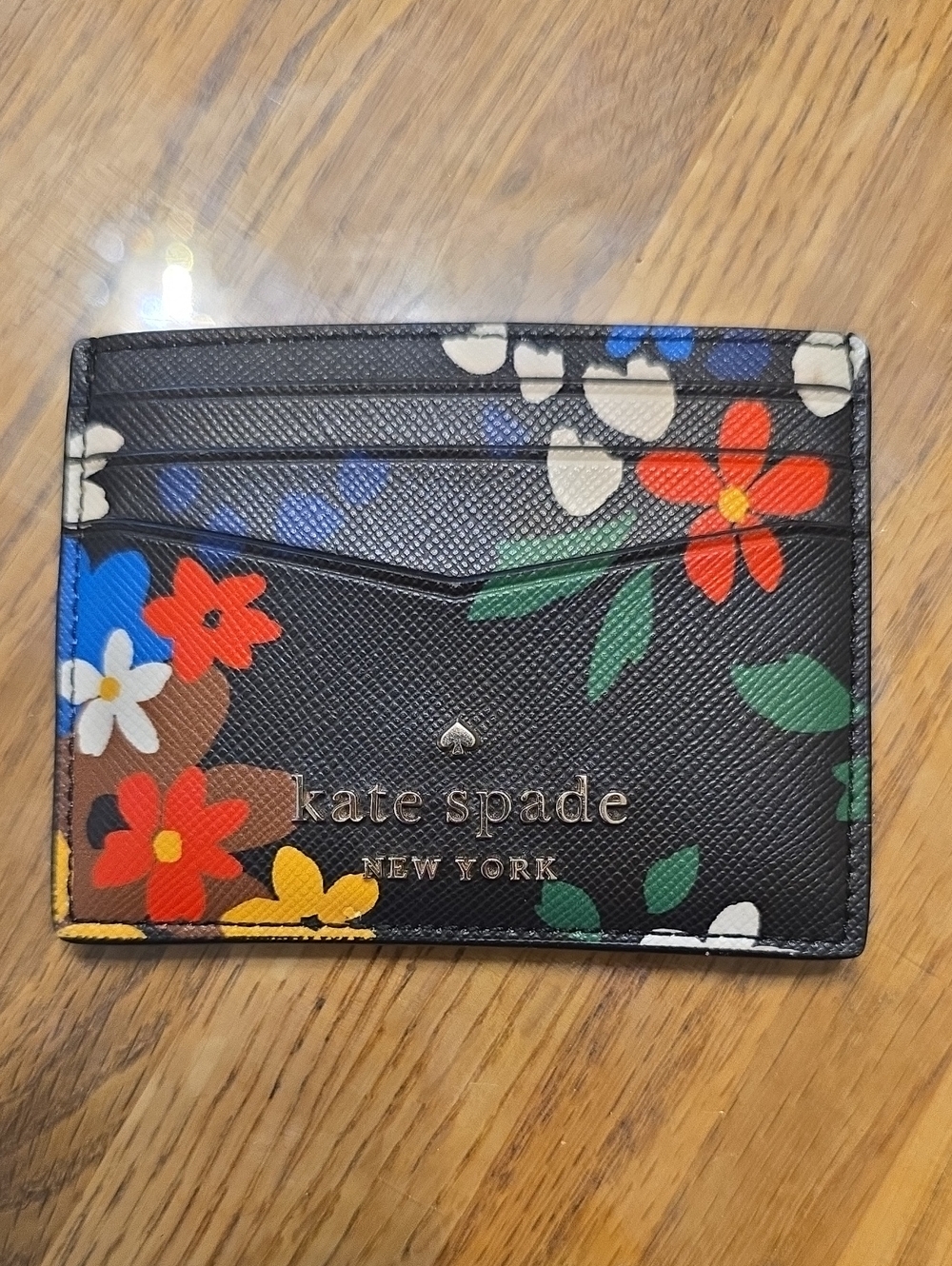 kate spade Black Floral Card Case with Multicolor Blooms. NWOT